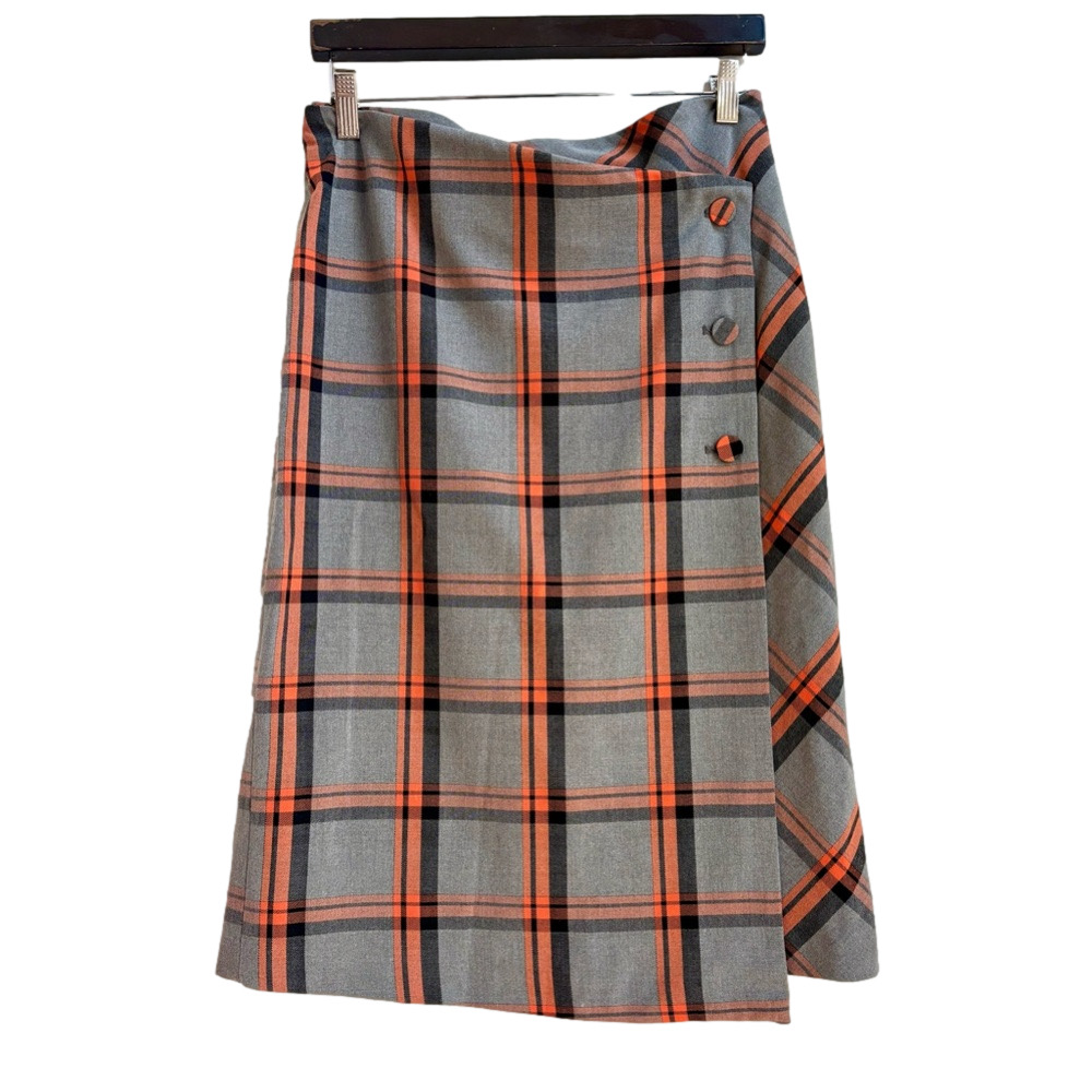 Carolina Belle Striped Grey & Orange Punk Plaid Pencil Skirt Size US 6